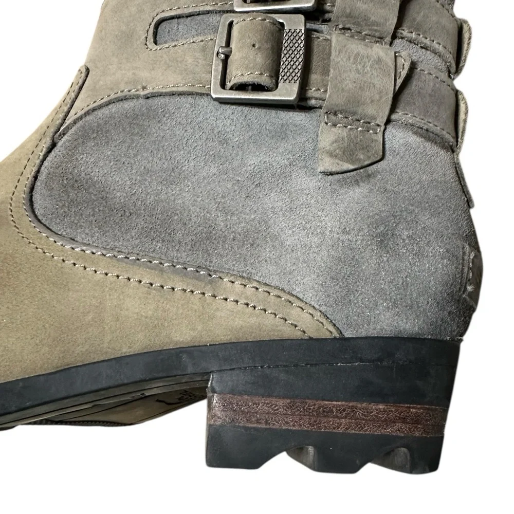 Sorel Lolla II Tall Quarry Gray Suede Knee High Double Buckle Zip Up Heel Boots